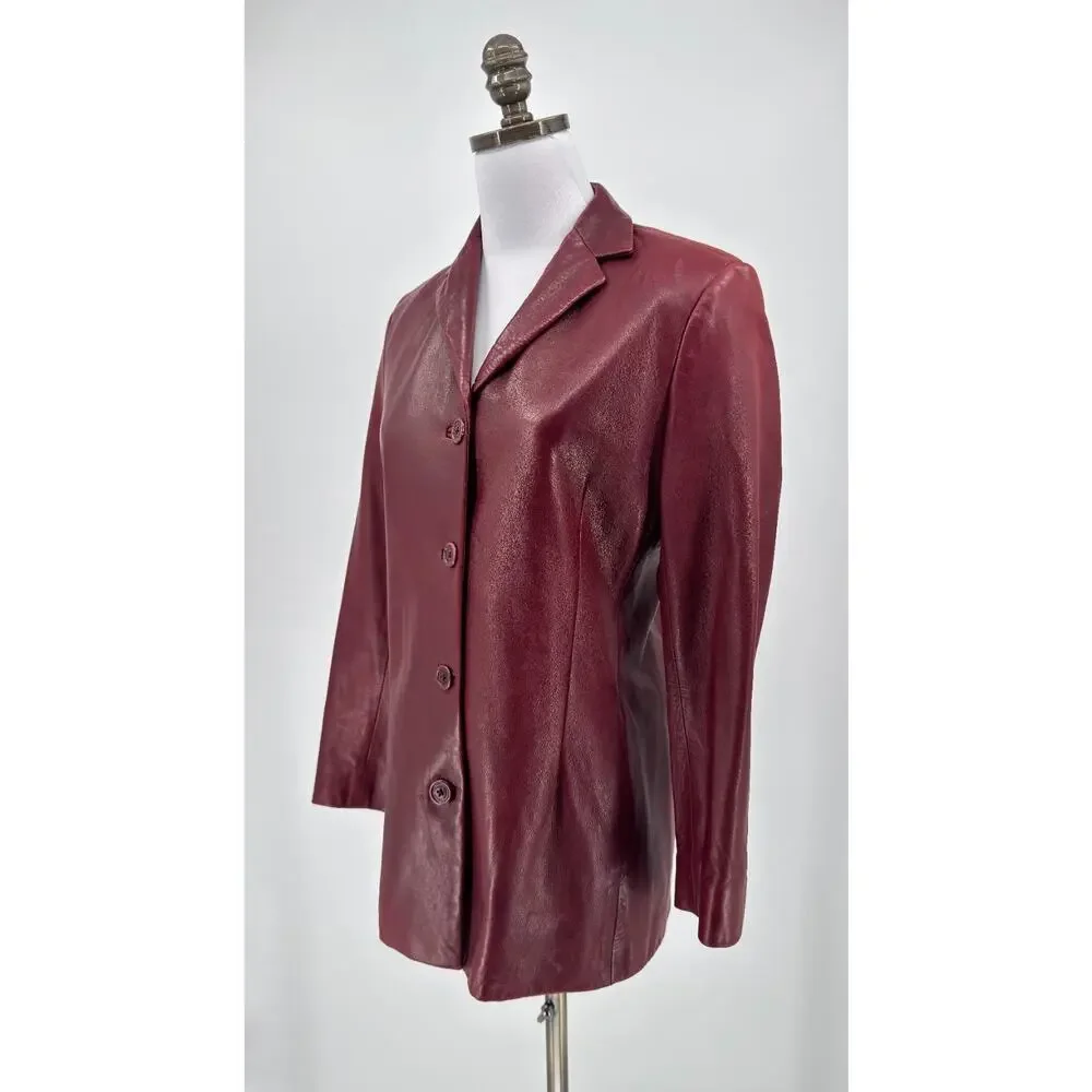 Vintage Y2K Coach 1941 Line Burgundy Leather Classic Button Front Jacket Sz M